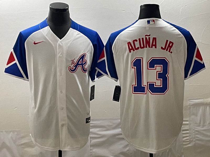 Men Atlanta Braves #13 Acuna jr White City Edition 2024 Nike MLB Jersey style 1